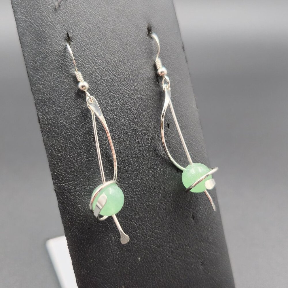 Sterling Silver Chrysoprase Stone Handmade Earrings A6491